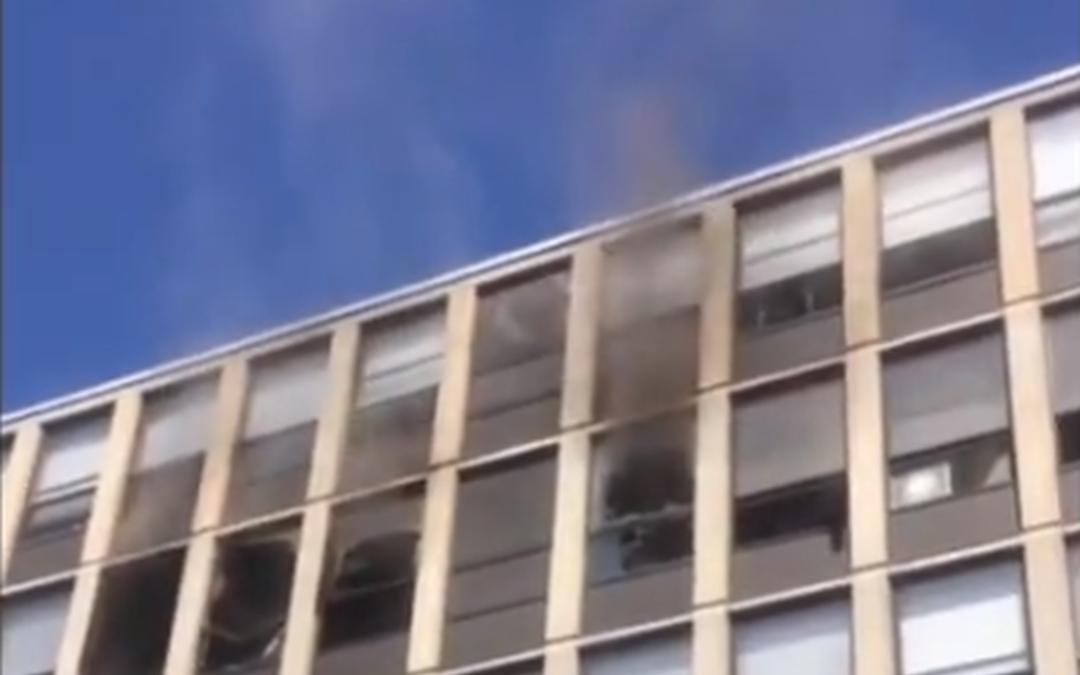 Brand, kat springt uit raam vijfde verdieping